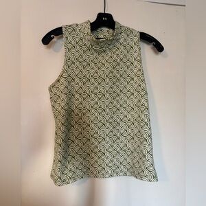 Anthropologie Green and White Patterned Tank Top